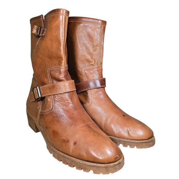 Michael Kors Brown Leather Pull On Ankle Boots Square Heel Soft Leather 9.5 - Picture 3 of 7